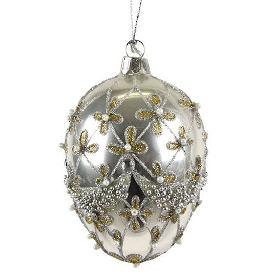 Glass Faberge Egg, Antique Silver 10cm